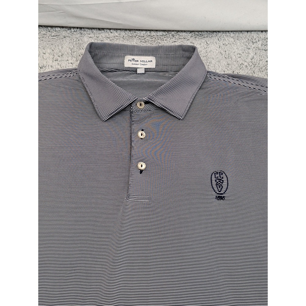 Peter Millar Summer Comfort Performance Polo Shirt Gray & White‎ Stripes Mens XL